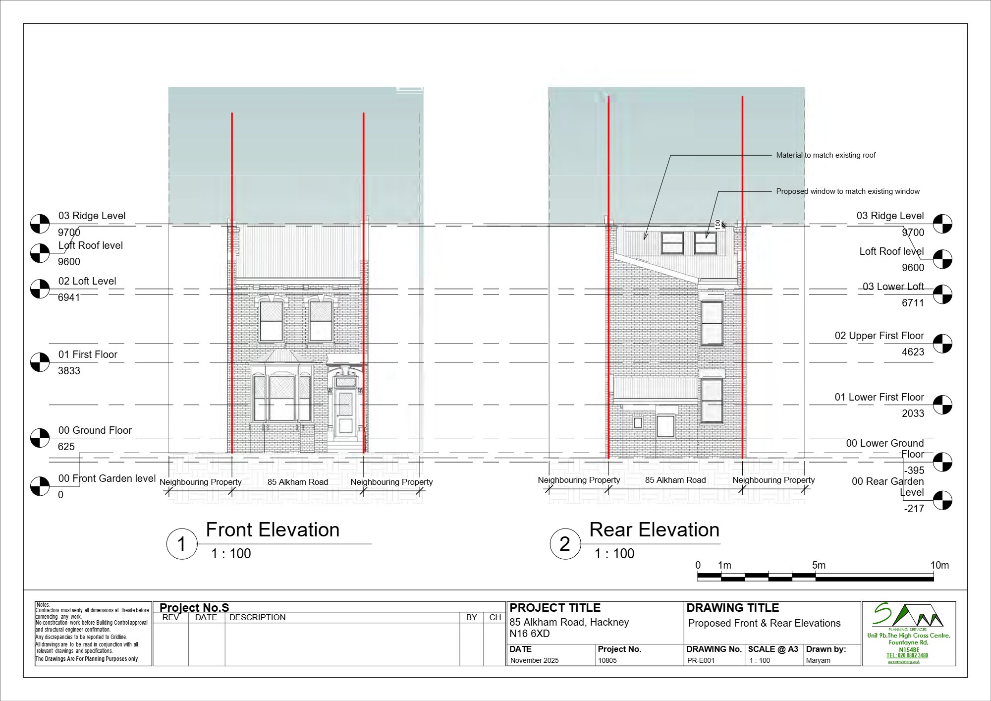 Rear roof extension approved at 85 Alkham Road, Hackney — approved drawing 1
