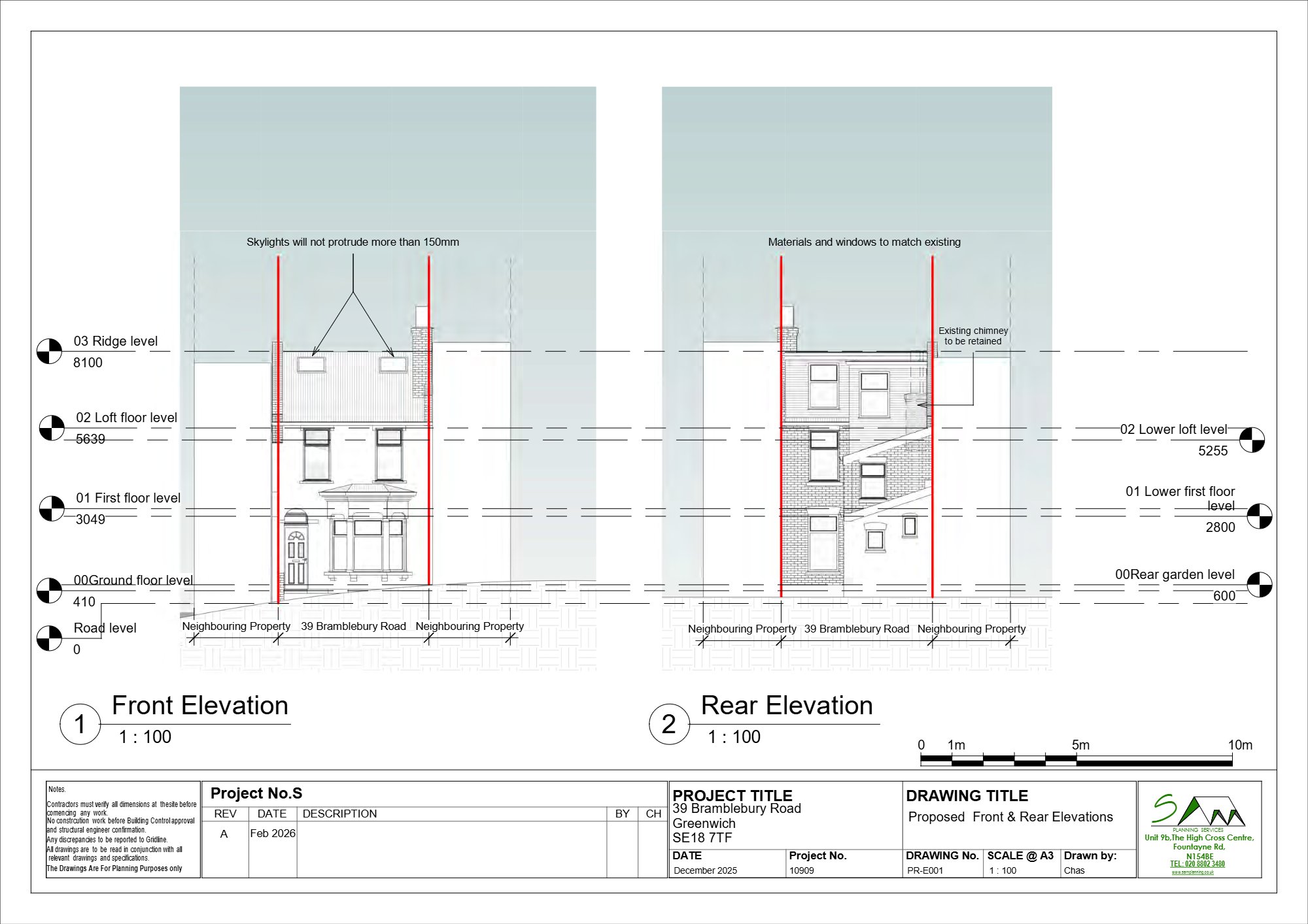 Rear roof extension and two front rooflights approved in Plumstead, Greenwich — approved drawing 1