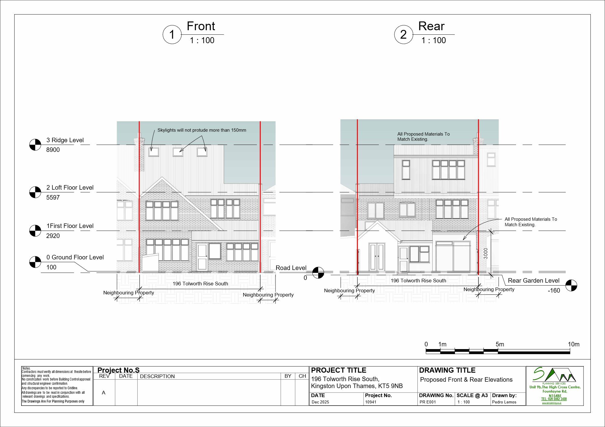Rear extension, roof extension and front rooflights approved at Tolworth Rise South, Kingston Upon Thames — approved drawing 1