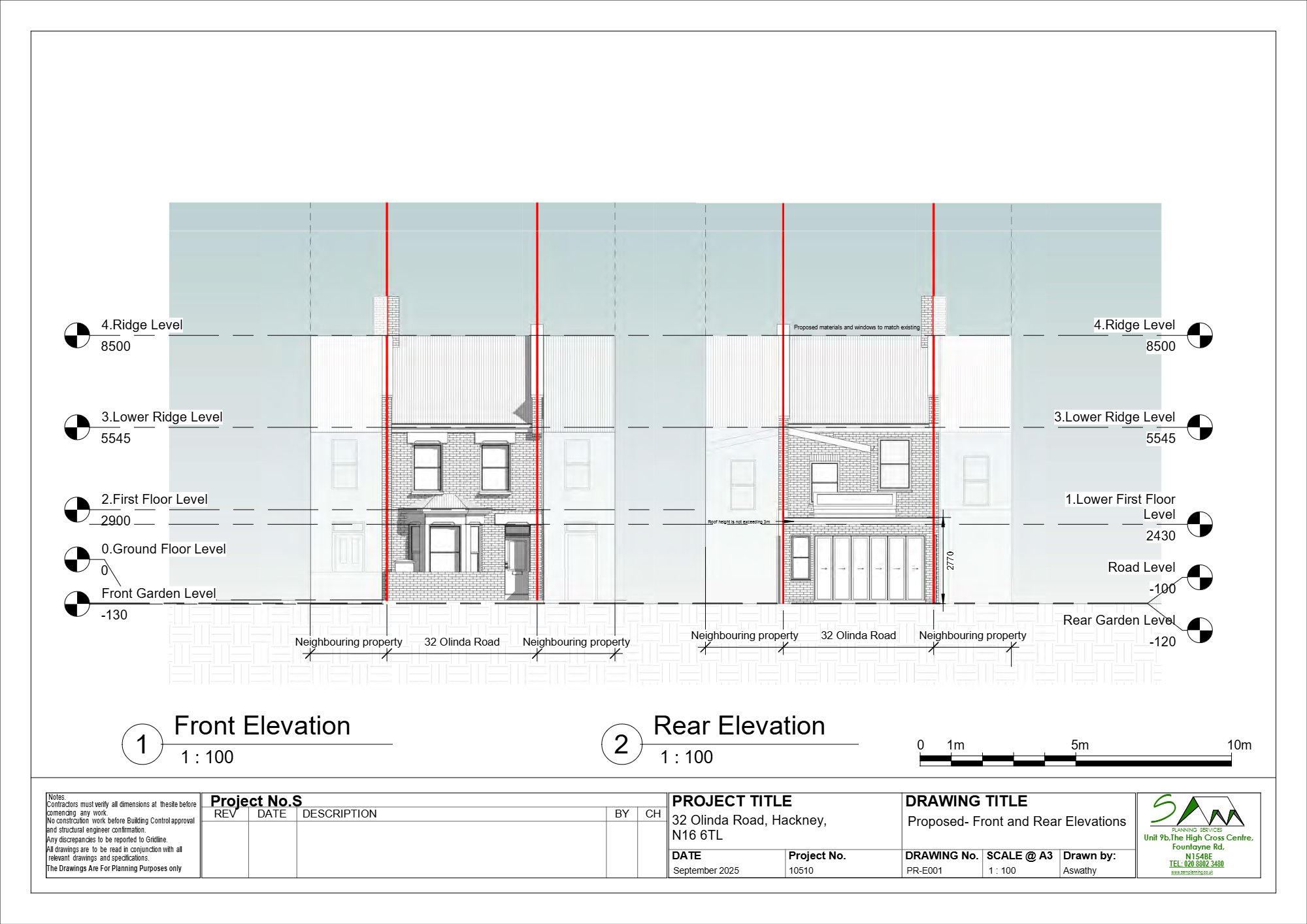 Single-family home approved at Olinda Road, Hackney — approved drawing 1