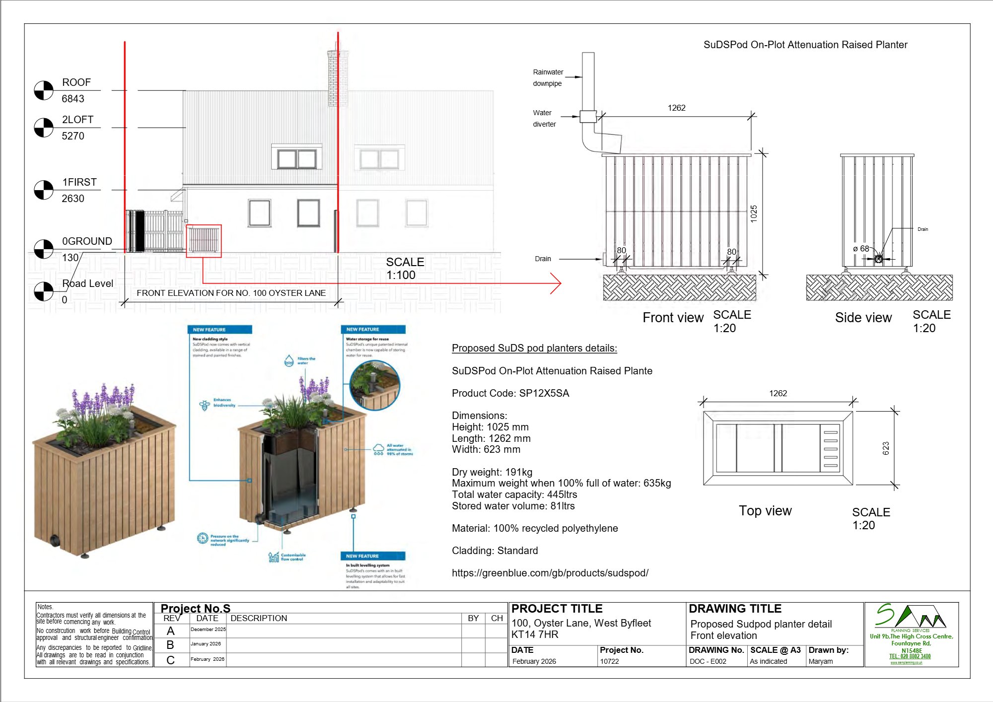 Single storey rear extension approved at 100 Oyster Lane, Byfleet — approved drawing 1