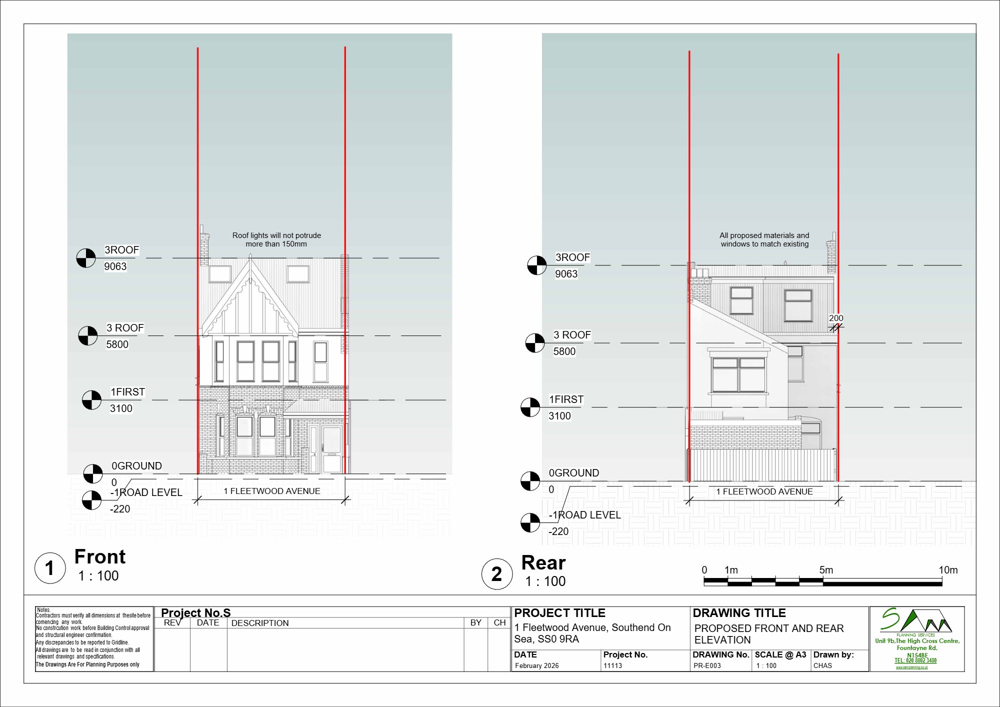 Dormer to rear and rooflights to front approved in Southend-on-Sea — approved drawing 1