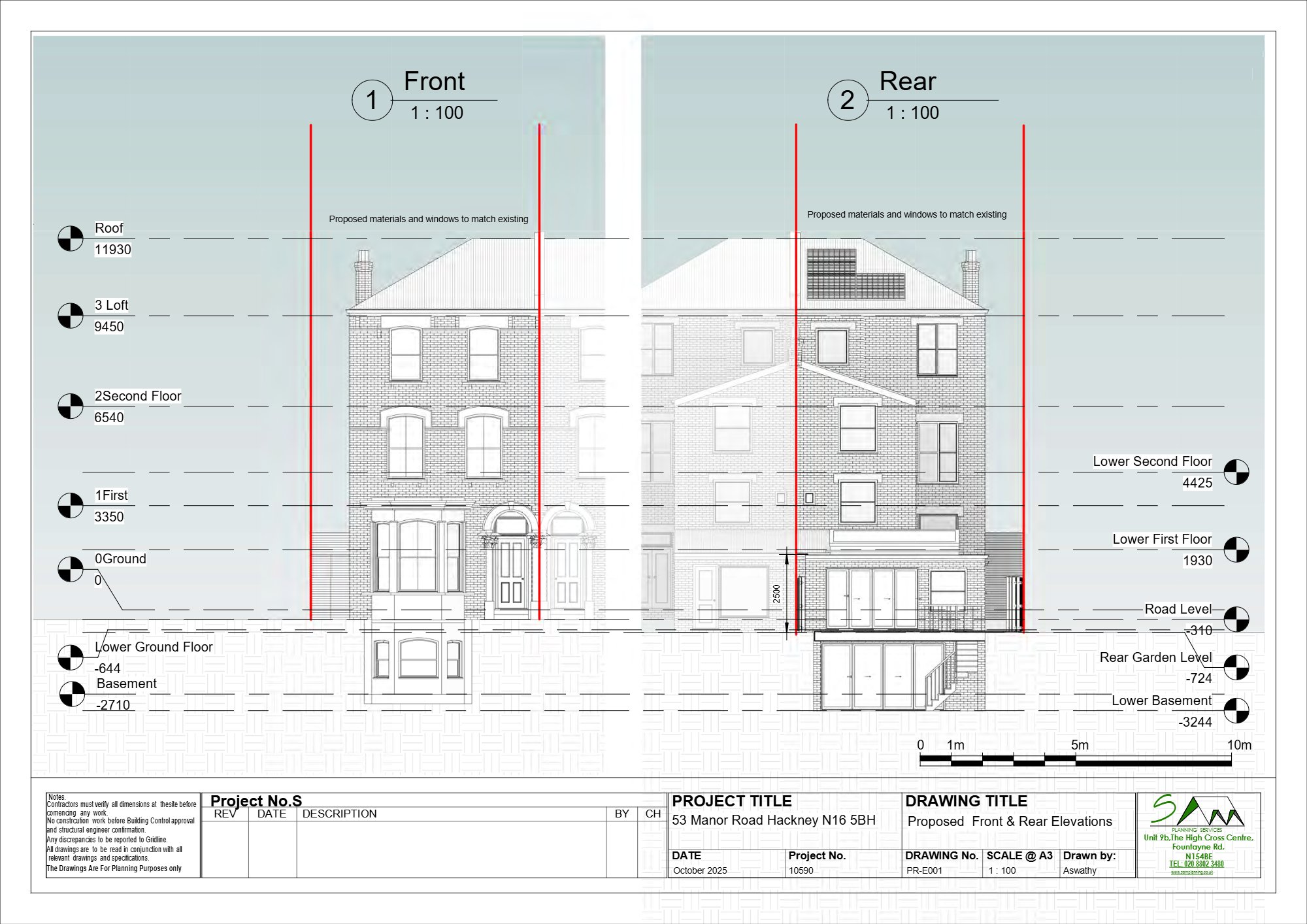 Basement excavation and single-storey rear extension approved in Hackney — approved drawing 1