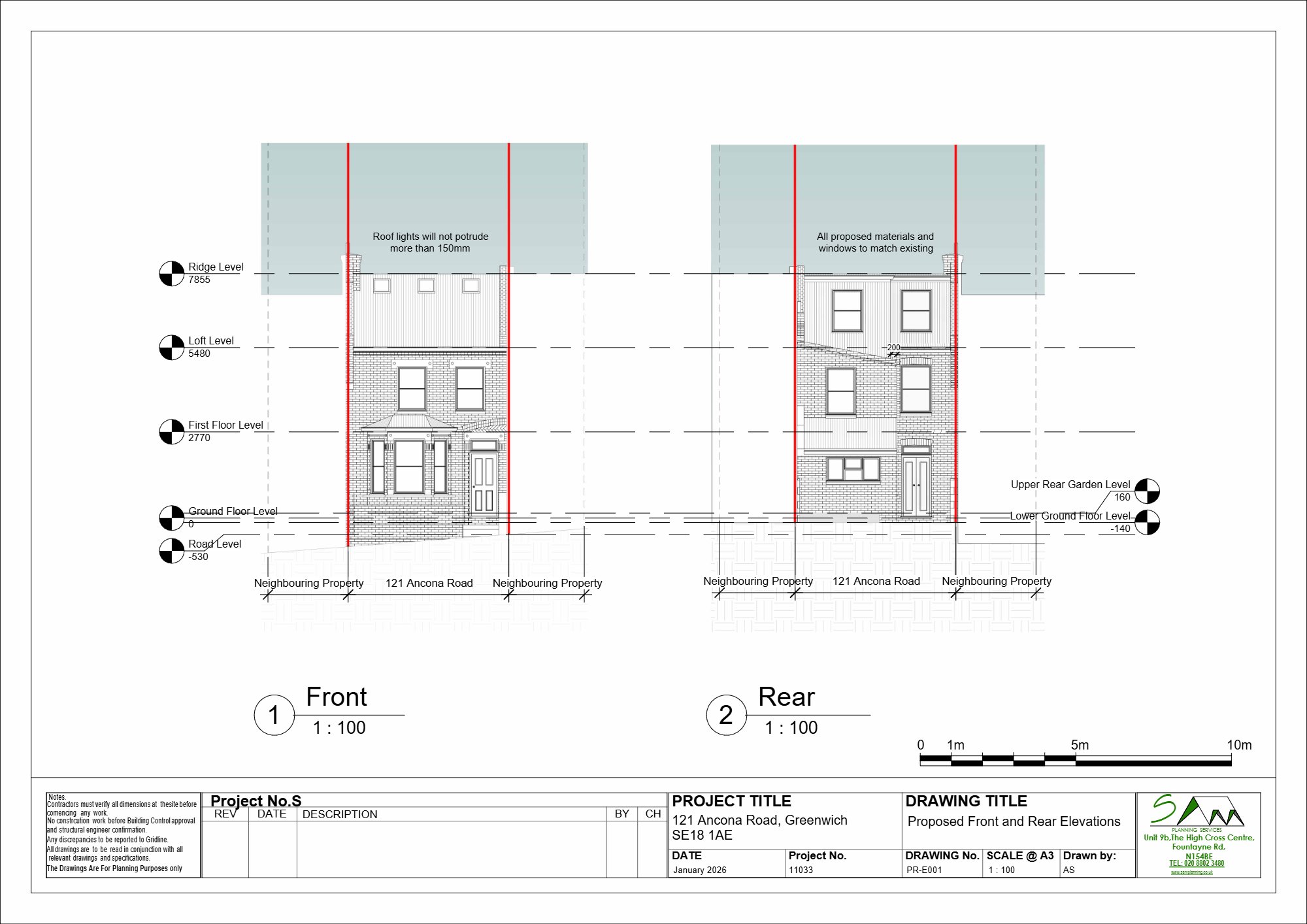 Rear roof extension and three front rooflights approved in Plumstead, Greenwich — approved drawing 1