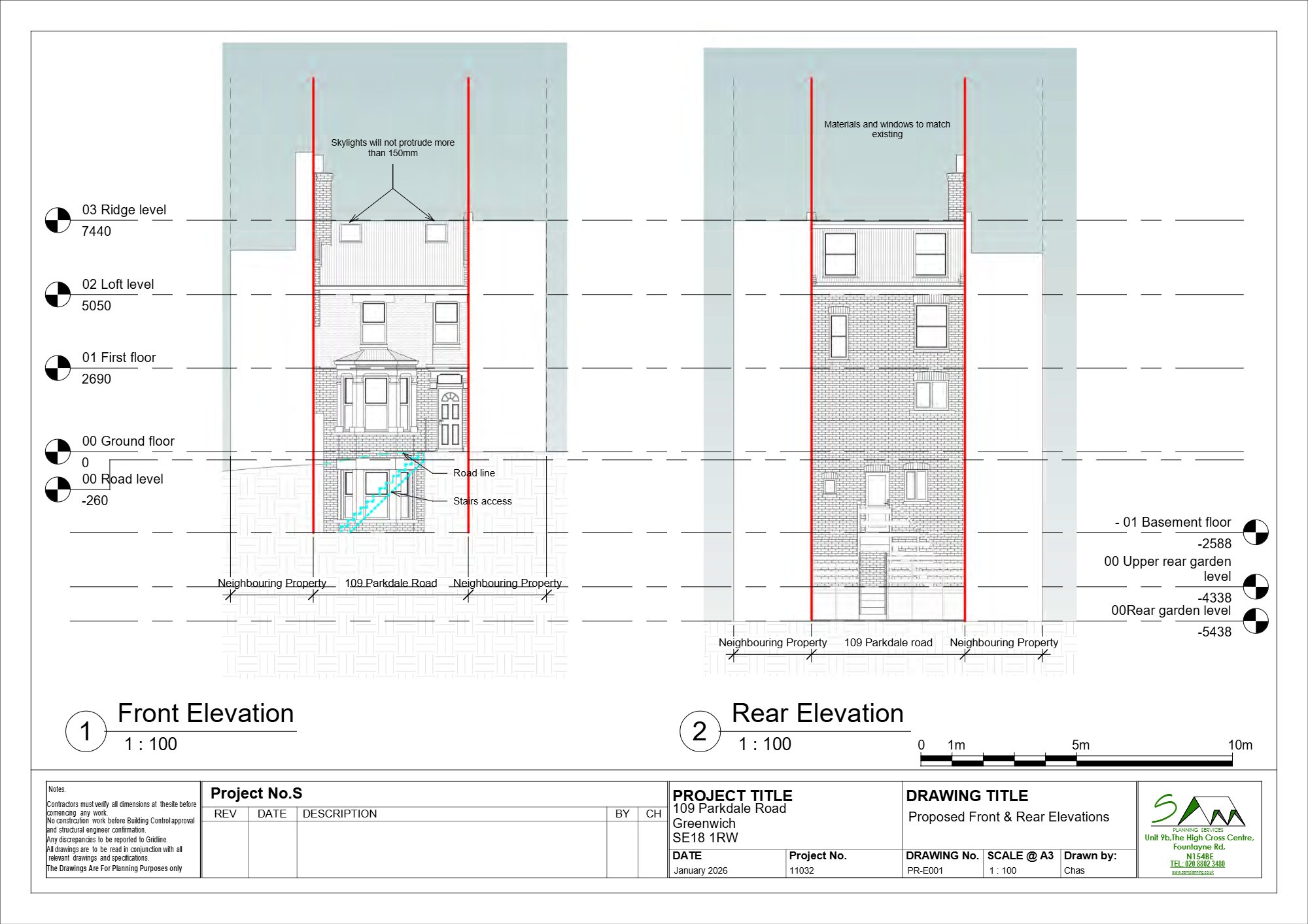 Rear dormer roof extension and two front rooflights approved in Plumstead — approved drawing 1
