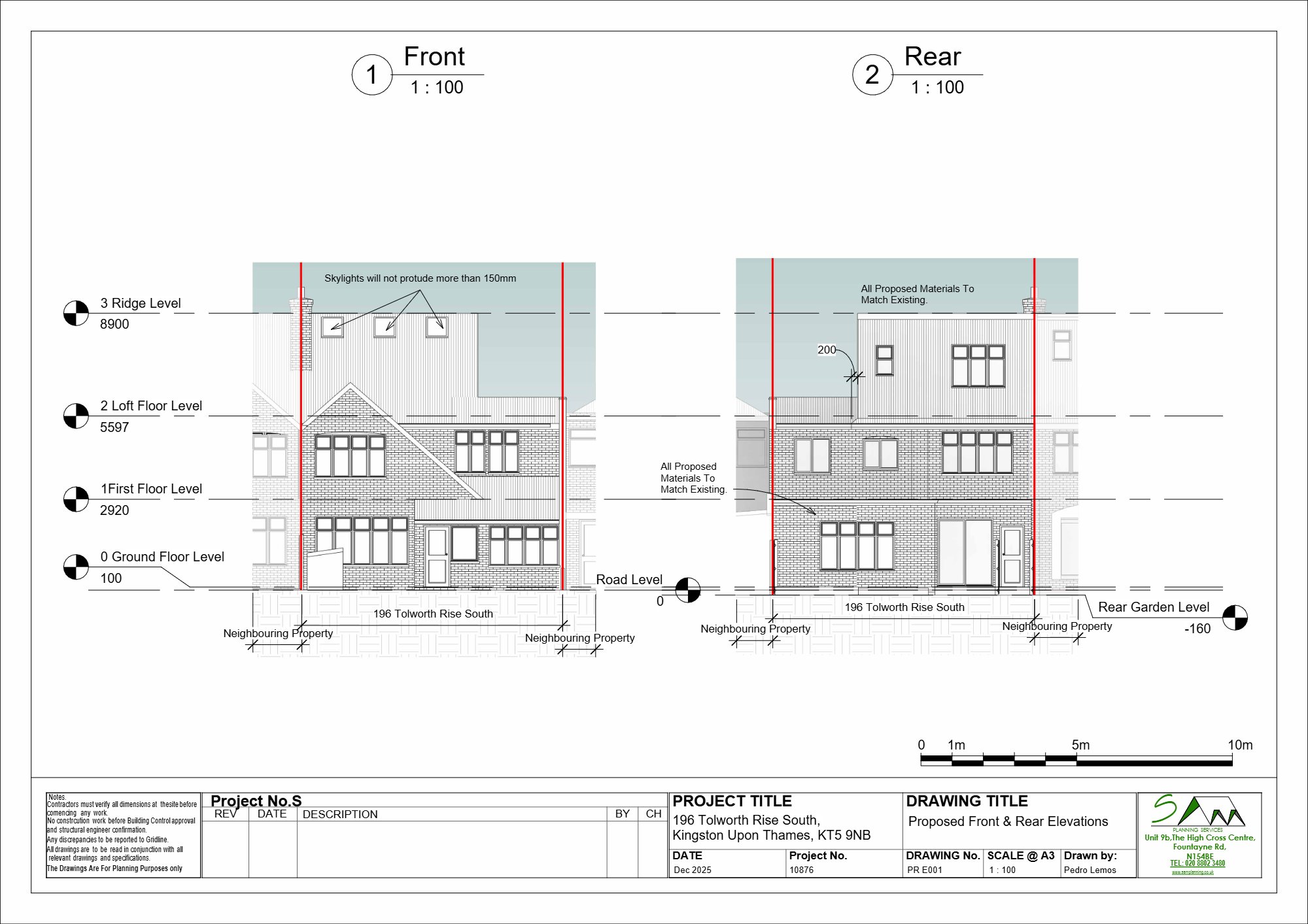 Two flats approved with rear and roof extensions at Tolworth Rise South, Kingston Upon Thames — approved drawing 1