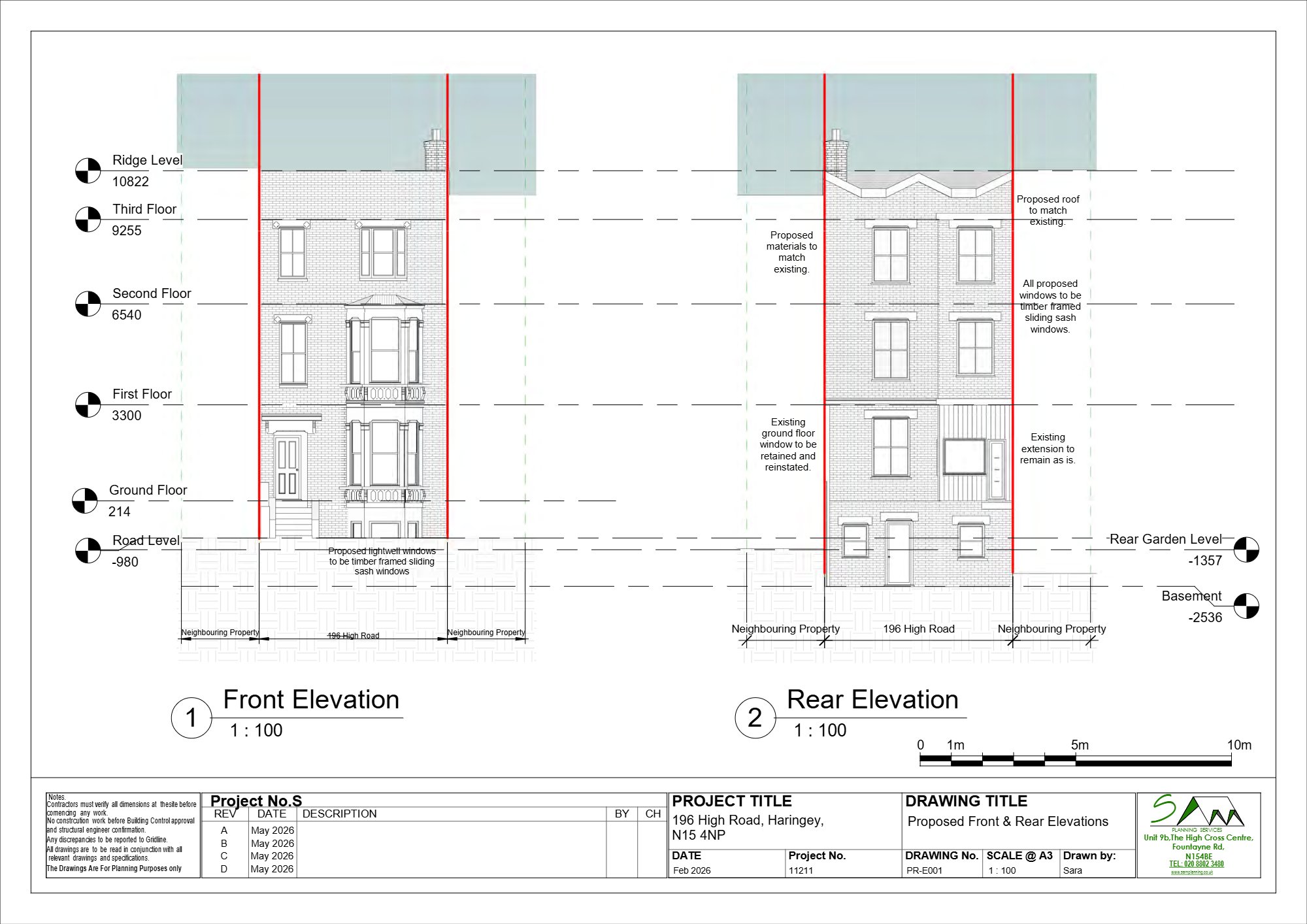 Reconfiguration and enlargement of three flats approved in Tottenham, Haringey — approved drawing 1