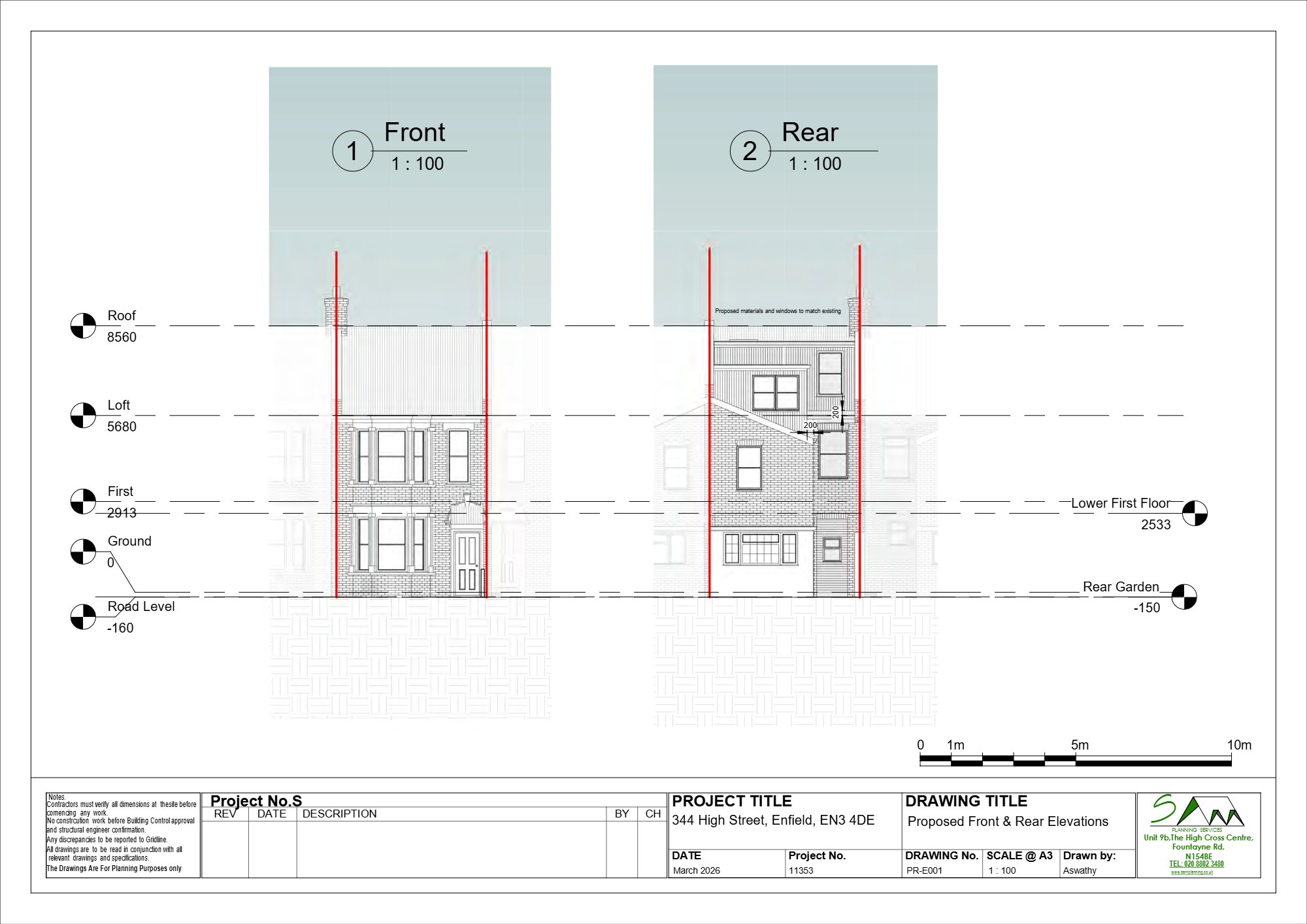 Rear dormer and dormer to rear outrigger approved in Enfield — approved drawing 1