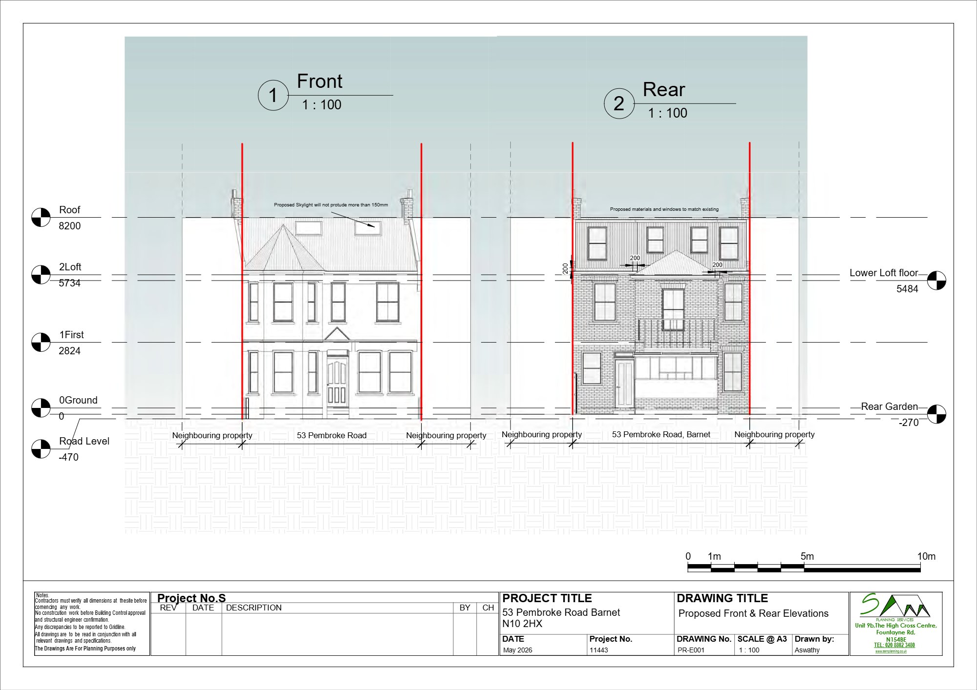 Roof extension with dormer window and rooflight approved at 53 Pembroke Road, Barnet — approved drawing 1
