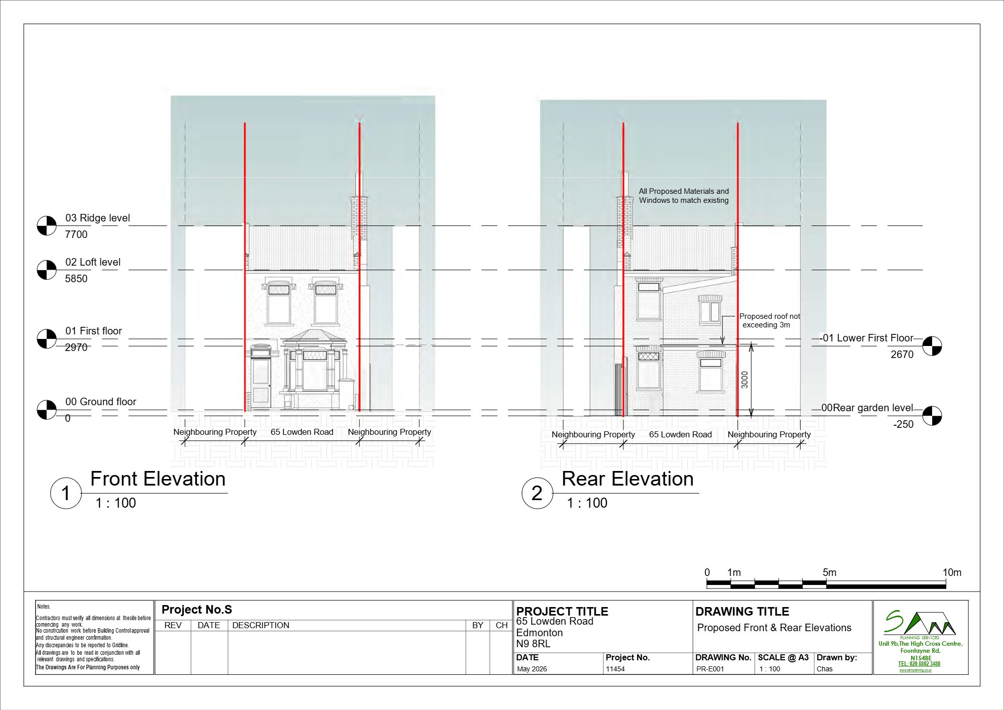 Single-storey rear extension approved at Lowden Road, Enfield — approved drawing 1