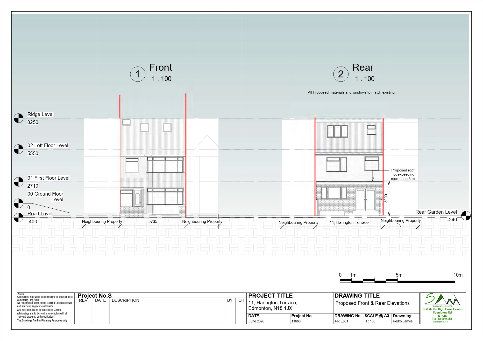 Single storey rear extension approved at Harington Terrace, Enfield — approved drawing 1