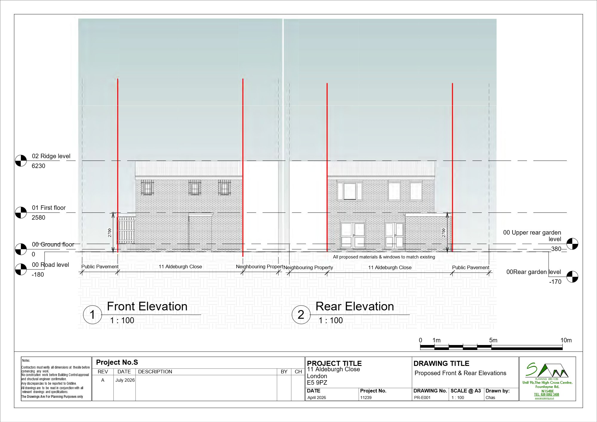 Single storey rear extension approved at 11 Aldeburgh Close, Hackney — approved drawing 1
