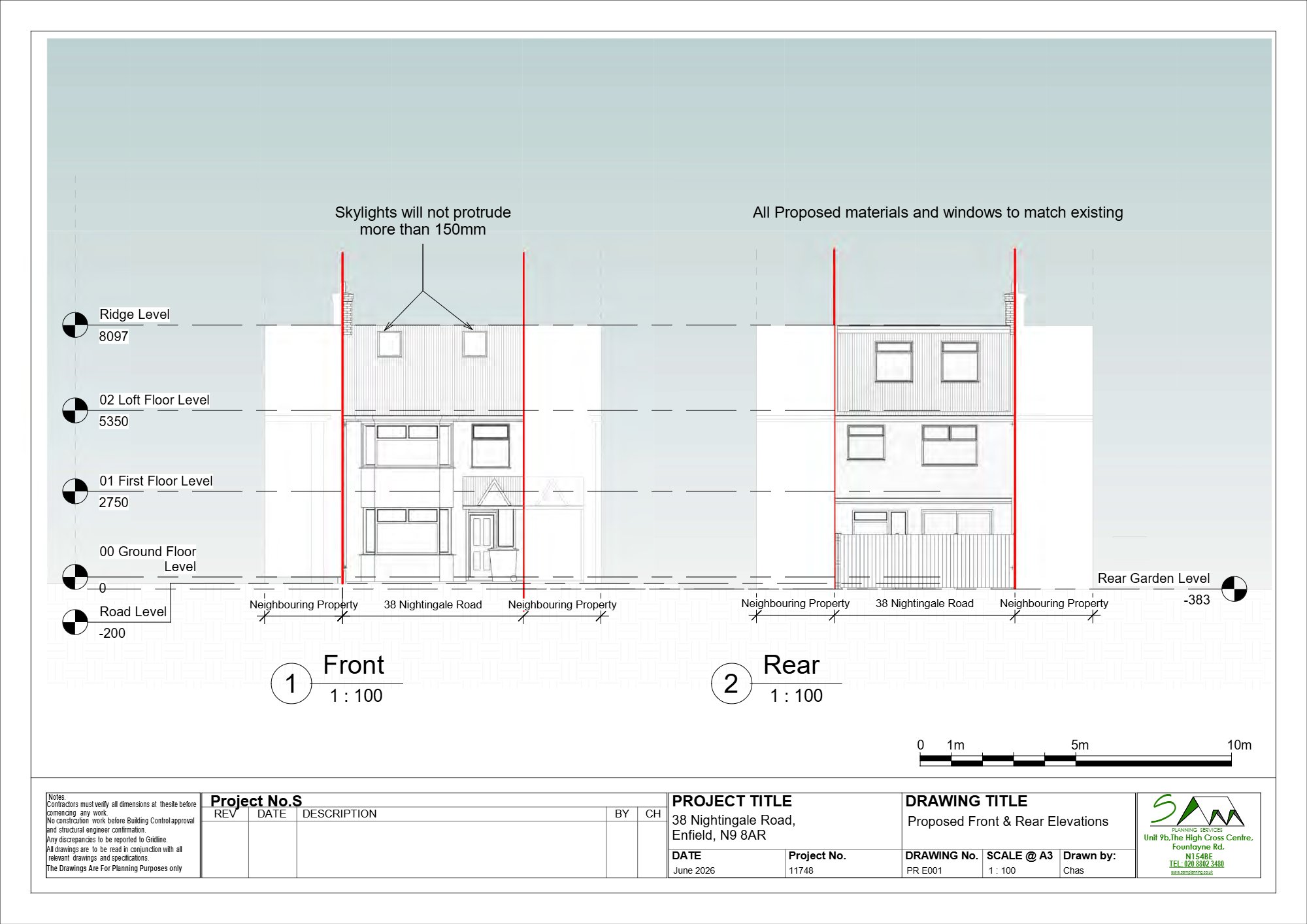 Lawful Development Certificate for a rear dormer and front roof lights approved in Enfield — approved drawing 1