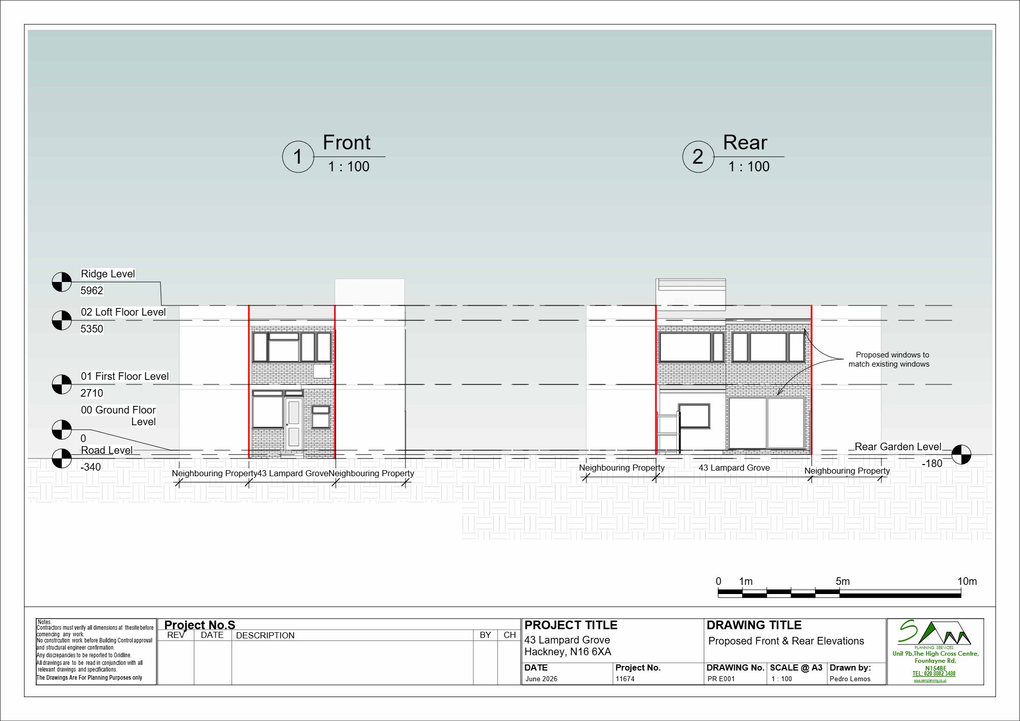 Ground and first floor rear extension approved on Lampard Grove, Hackney — approved drawing 1