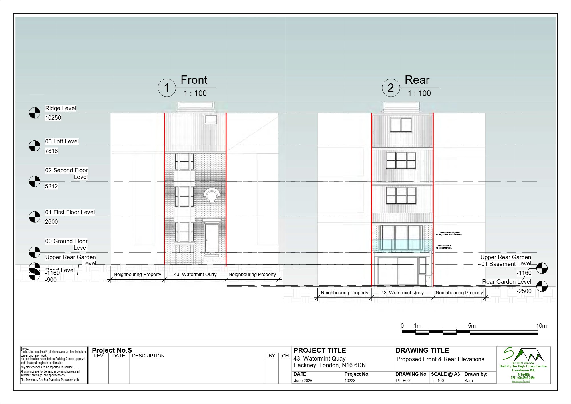 Roof terrace with glazed balustrade and privacy screening approved on Watermint Quay, Hackney — approved drawing 1