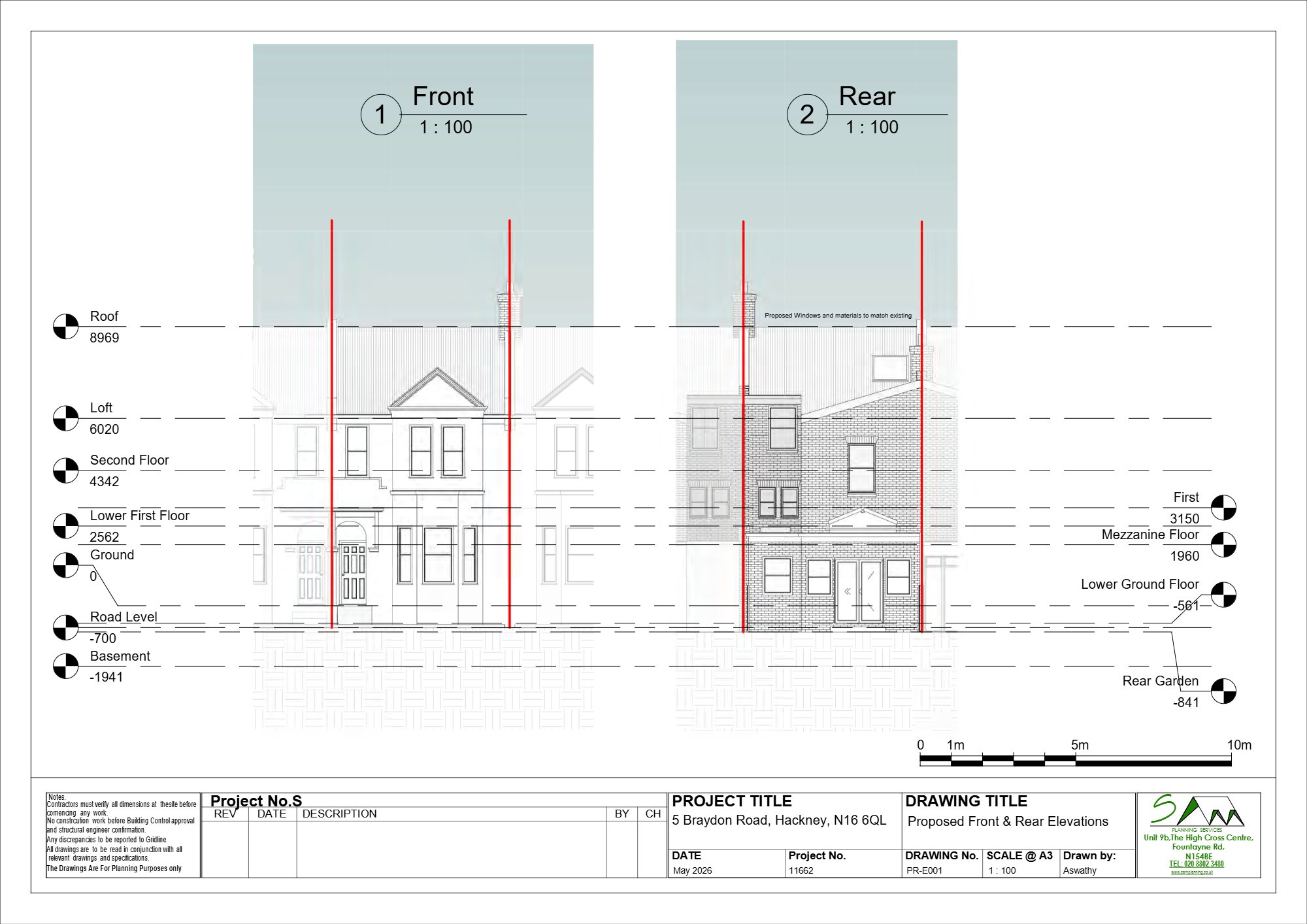 Single-storey ground floor infill extension approved at 5 Braydon Road, Hackney — approved drawing 1