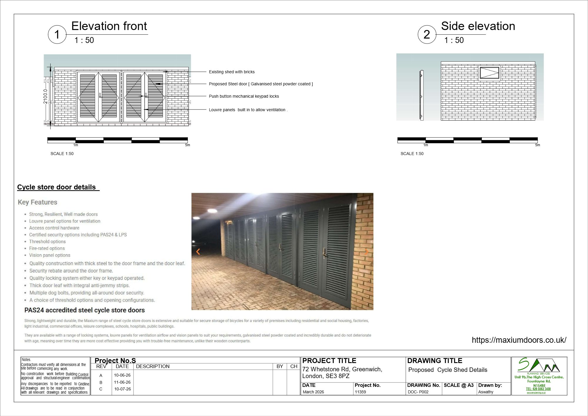Discharge of conditions approved at 72 Whetstone Road, Greenwich — approved drawing 1