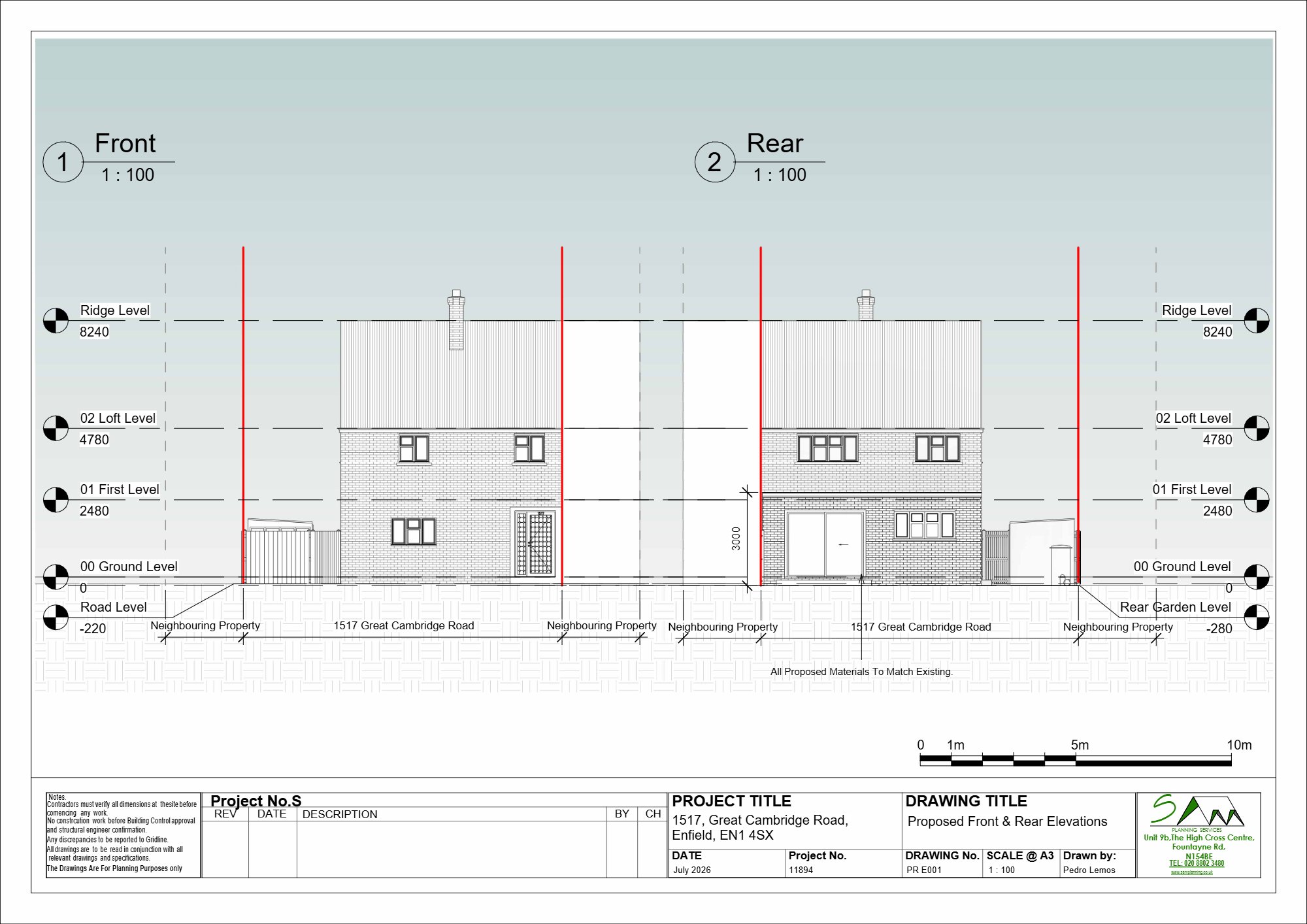 Single-storey rear extension approved on Great Cambridge Road in Enfield — approved drawing 1