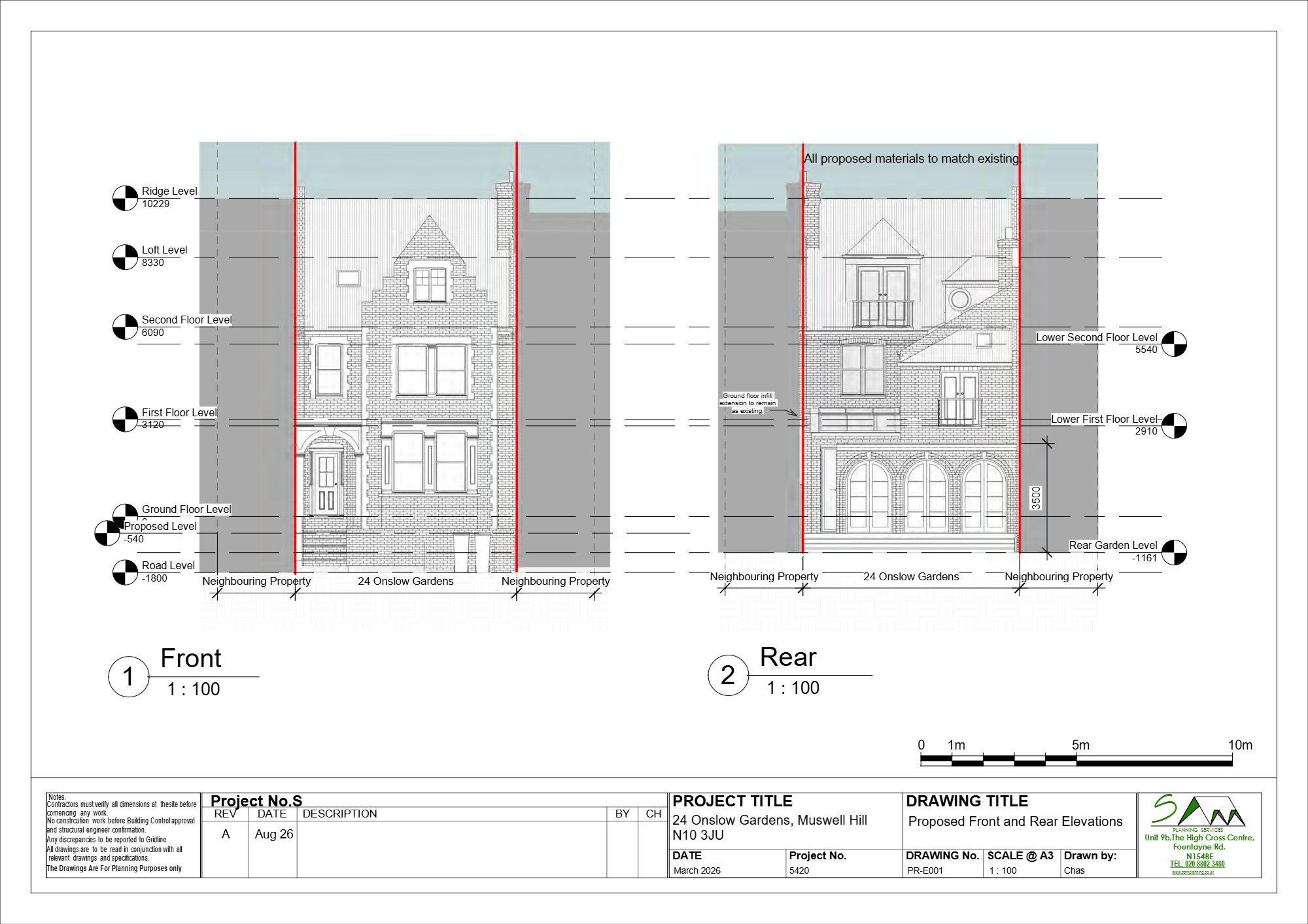 Single storey rear and side extension approved in Hornsey, Haringey — approved drawing 1