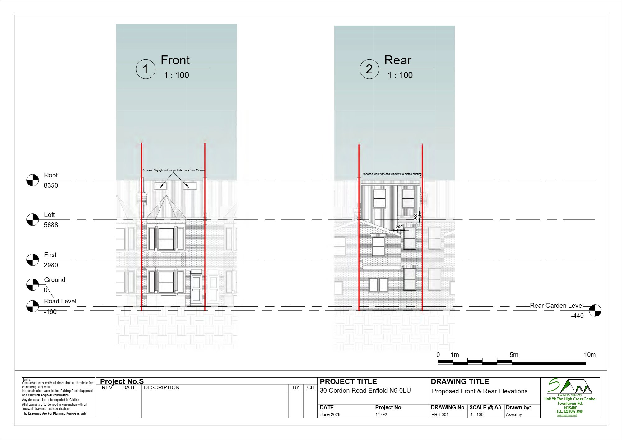 Loft conversion approved at Gordon Road, Enfield — approved drawing 1