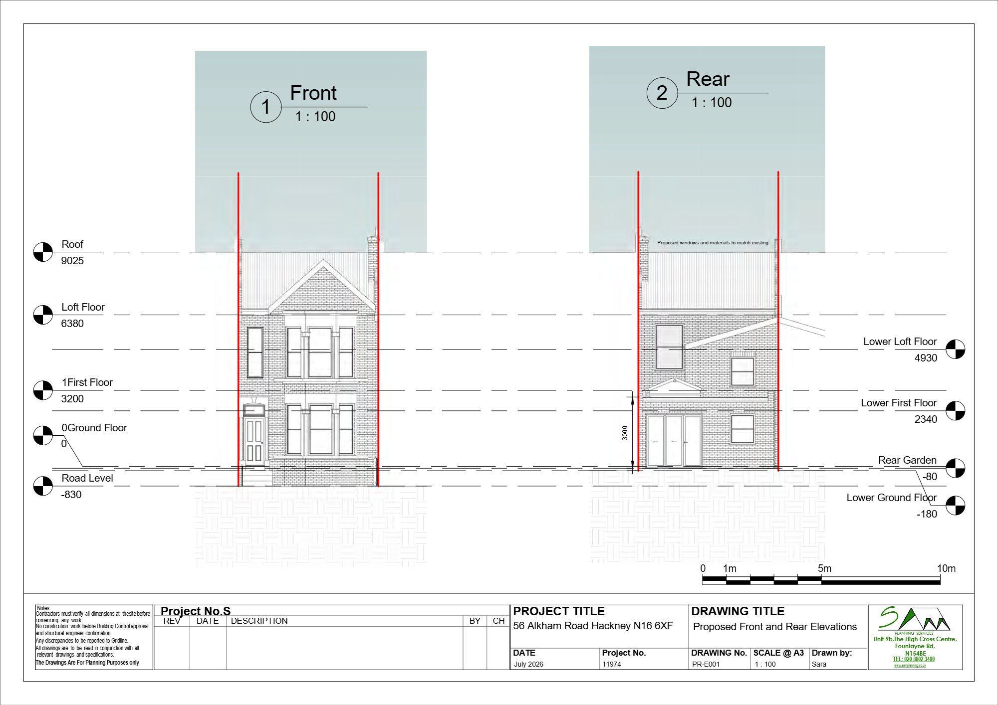 Single storey wraparound rear extension approved in Hackney — approved drawing 1
