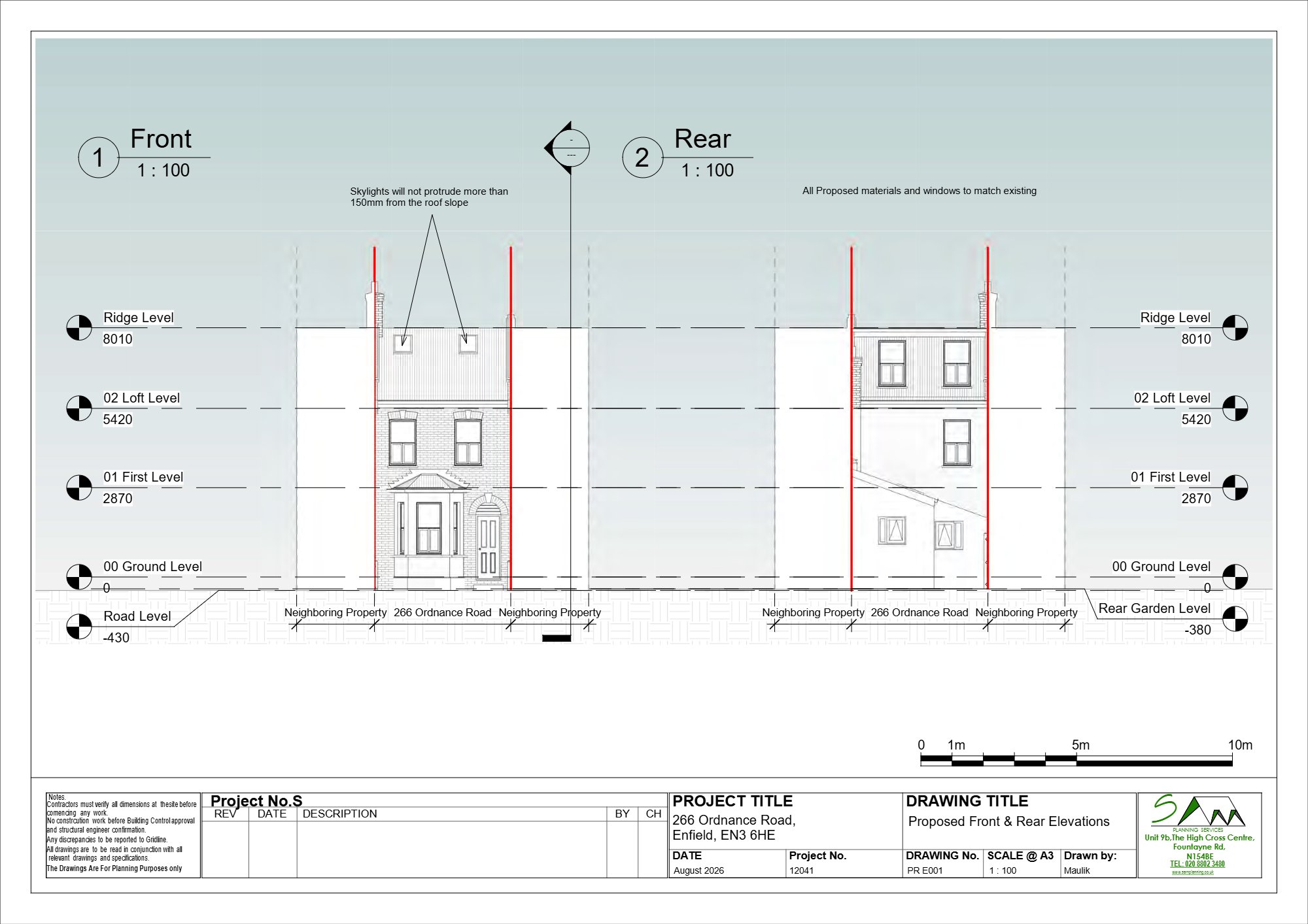 Certificate granted for rear dormer and front rooflights in Enfield — approved drawing 1