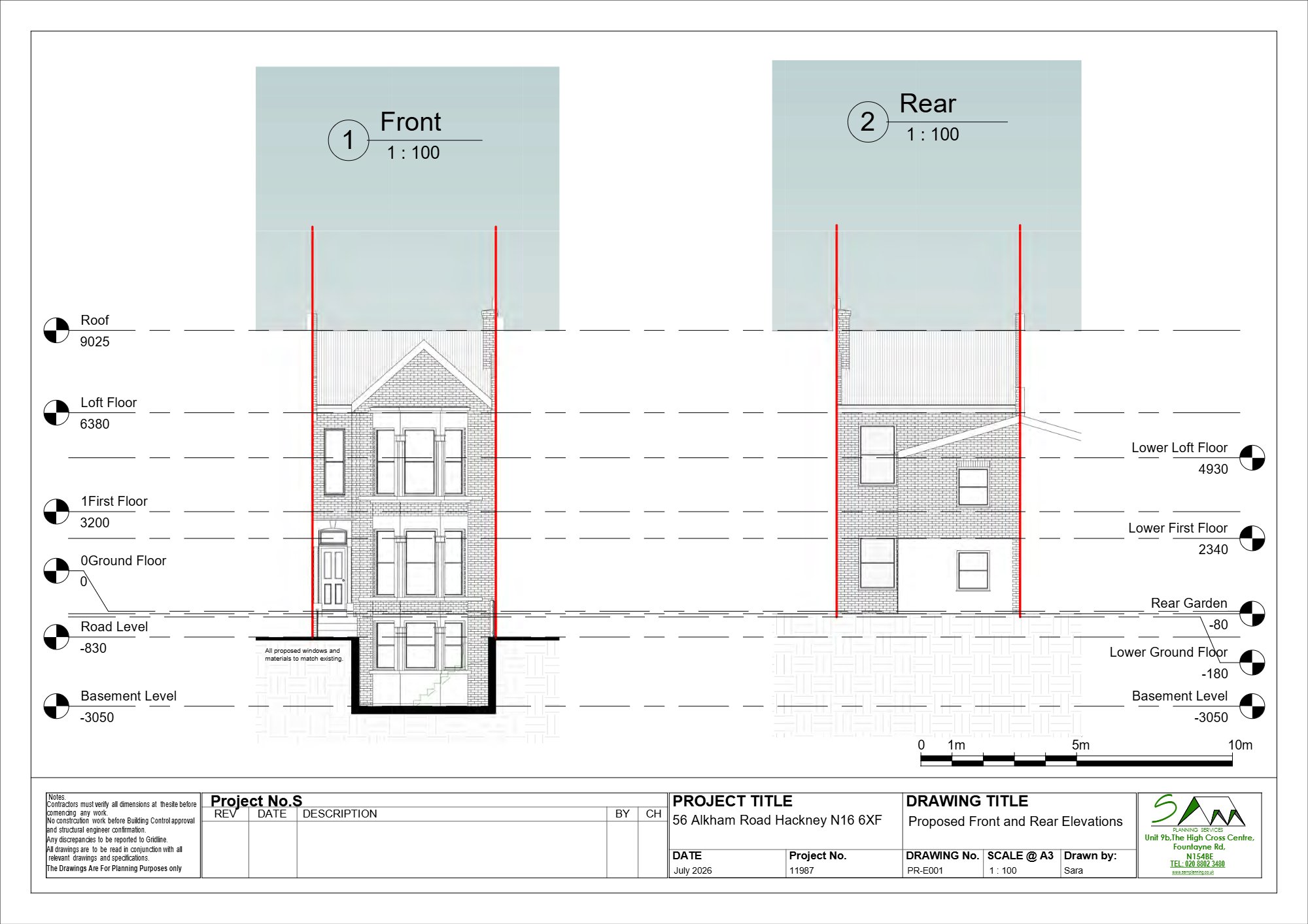 Basement extension approved at Alkham Road, Hackney — approved drawing 1