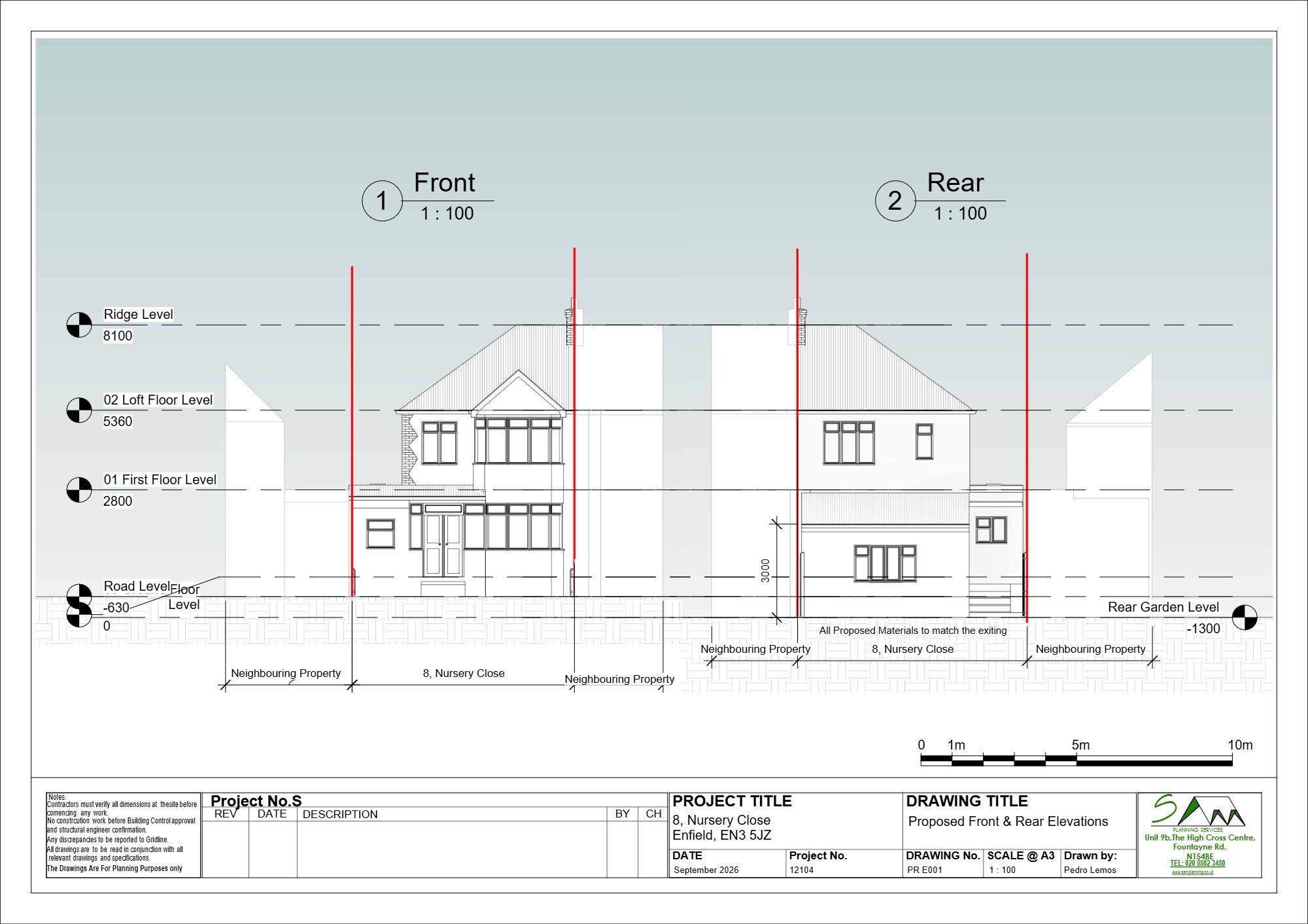 Single-storey rear extension approved at Nursery Close, Enfield — approved drawing 1