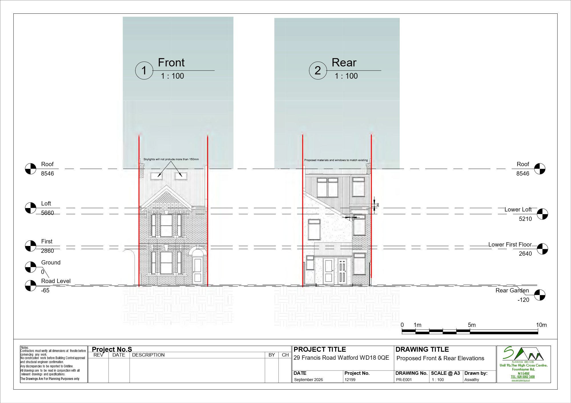 Rear dormer and outrigger roof extension approved in Watford — approved drawing 1